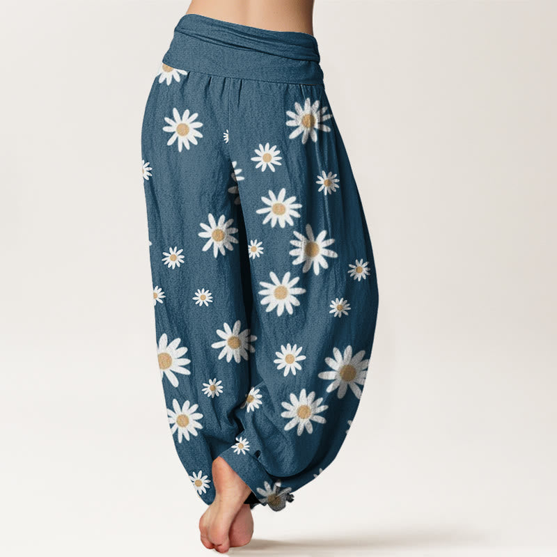 Pantalones Buddha Stones casuales con estampado de margaritas blancas y cintura elástica para mujer - image 9