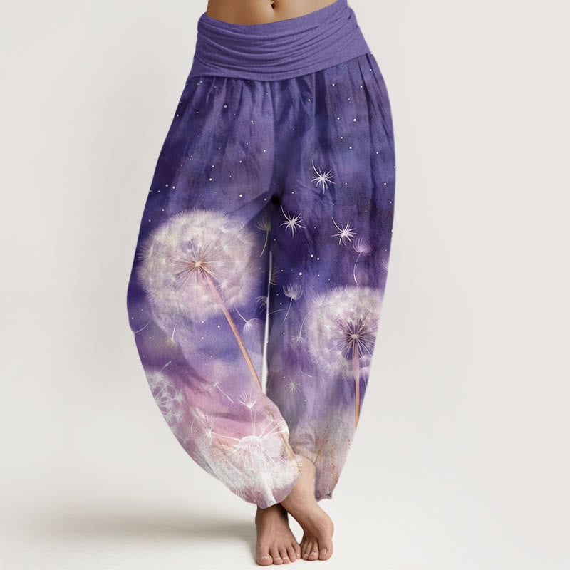 Pantalones harén con cintura elástica para mujer, con estampado de diente de león y Buddha Stones - Violeta oscuro - US22，UK/AU26，EU54 (6XL) - image 0