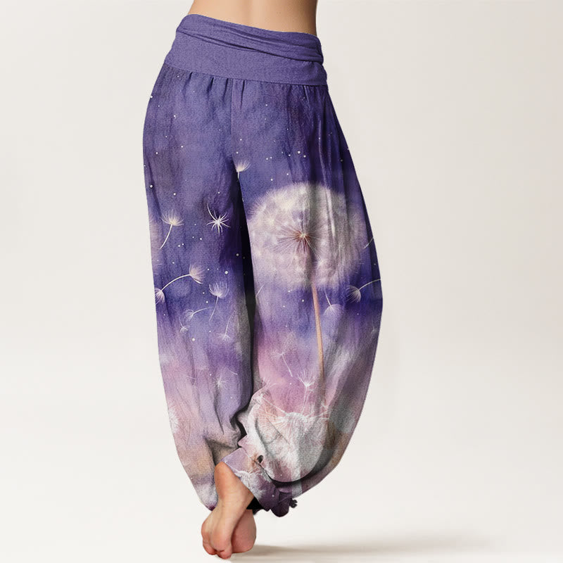 Pantalones harén con cintura elástica para mujer, con estampado de diente de león y Buddha Stones - image 1
