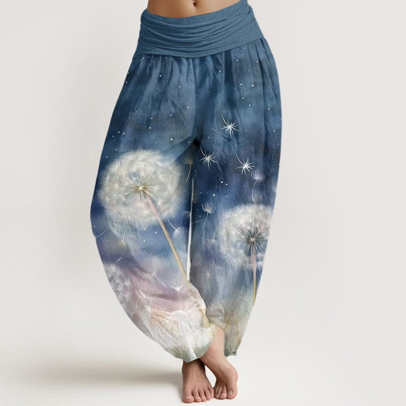 Pantalones harén con cintura elástica para mujer, con estampado de diente de león y Buddha Stones - Azul acero - US22，UK/AU26，EU54 (6XL) - image 4