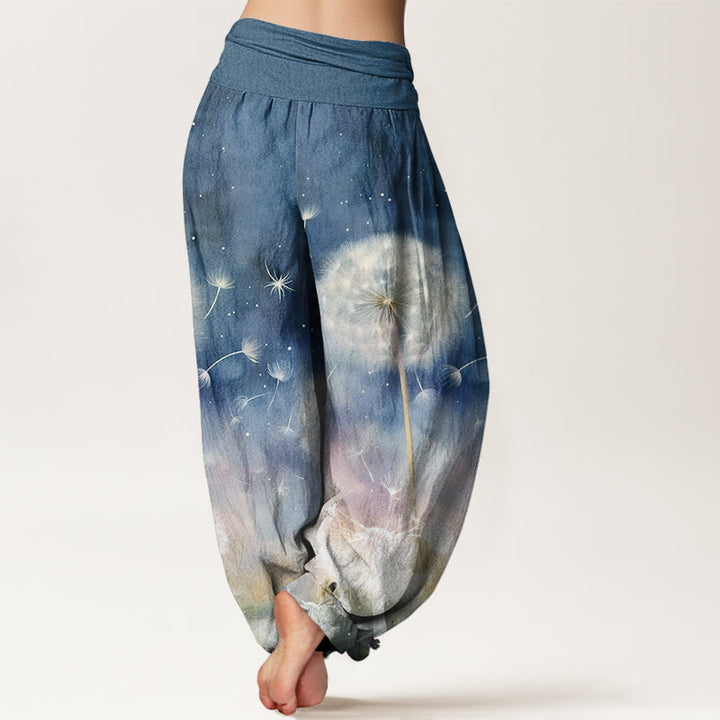 Pantalones harén con cintura elástica para mujer, con estampado de diente de león y Buddha Stones - image 5