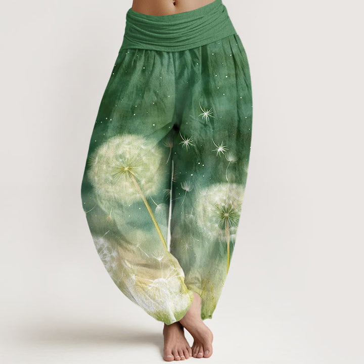 Pantalones harén con cintura elástica para mujer, con estampado de diente de león y Buddha Stones - Verde bosque - US22，UK/AU26，EU54 (6XL) - image 7