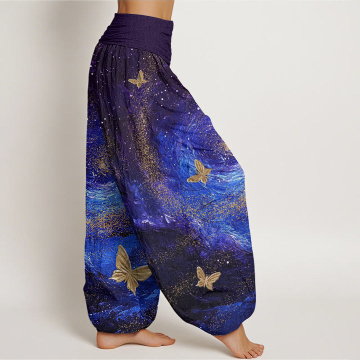 Pantalones harén con cintura elástica para mujer, con estampado de mariposas y nebulosas de Buddha Stones - image 3