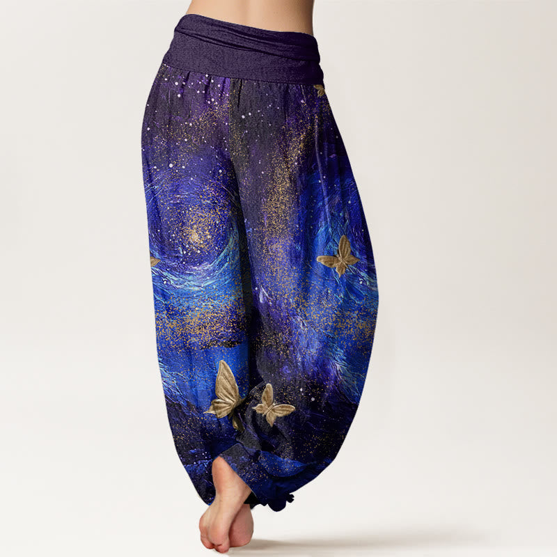 Pantalones harén con cintura elástica para mujer, con estampado de mariposas y nebulosas de Buddha Stones - image 2