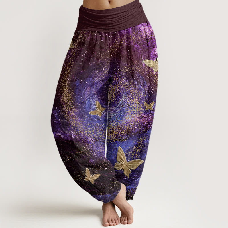 Pantalones harén con cintura elástica para mujer, con estampado de mariposas y nebulosas de Buddha Stones - Púrpura - US22，UK/AU26，EU54 (6XL) - image 5