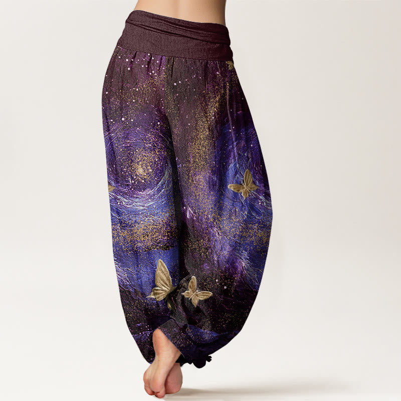 Pantalones harén con cintura elástica para mujer, con estampado de mariposas y nebulosas de Buddha Stones - image 6