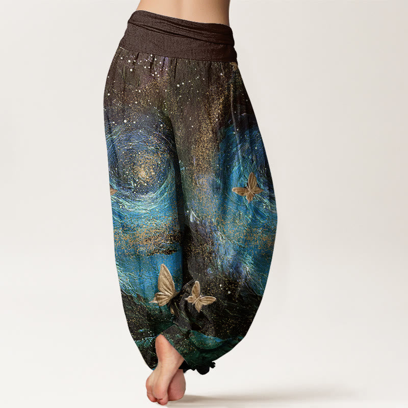 Pantalones harén con cintura elástica para mujer, con estampado de mariposas y nebulosas de Buddha Stones - image 9