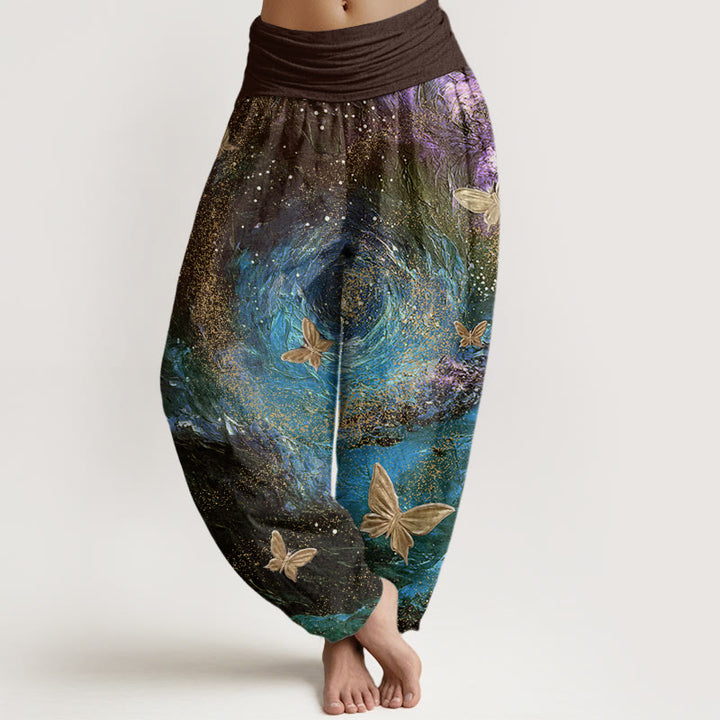 Pantalones harén con cintura elástica para mujer, con estampado de mariposas y nebulosas de Buddha Stones - Aceituna - US22，UK/AU26，EU54 (6XL) - image 8