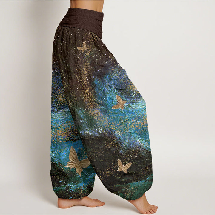 Pantalones harén con cintura elástica para mujer, con estampado de mariposas y nebulosas de Buddha Stones - image 10