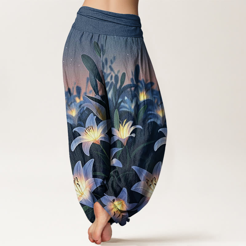 Pantalones harén con cintura elástica para mujer, con estampado de lirios y piedras de Buddha Stones - image 2