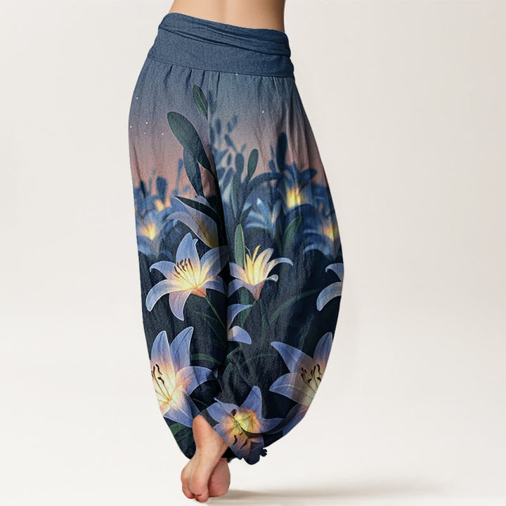 Pantalones harén con cintura elástica para mujer, con estampado de lirios y piedras de Buddha Stones - image 2