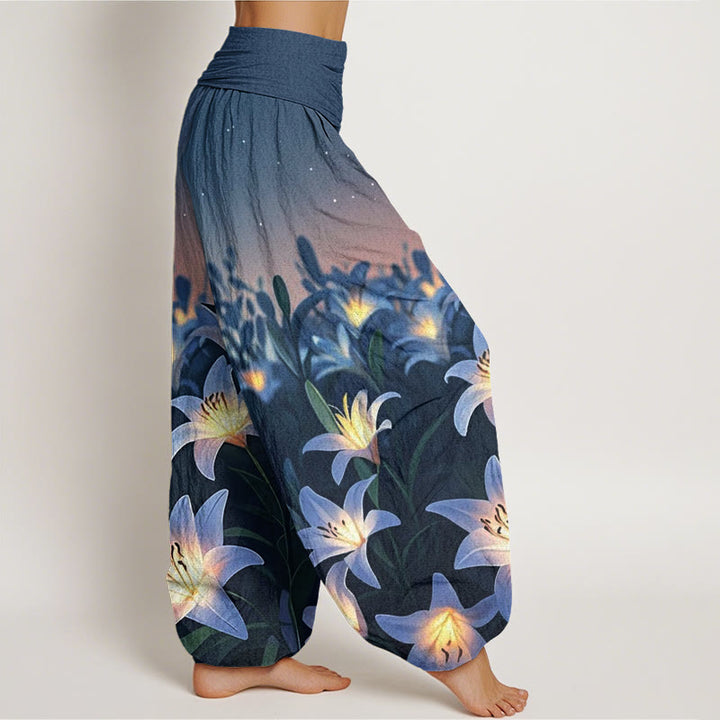 Pantalones harén con cintura elástica para mujer, con estampado de lirios y piedras de Buddha Stones - image 3