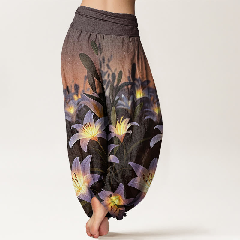 Pantalones harén con cintura elástica para mujer, con estampado de lirios y piedras de Buddha Stones - image 6