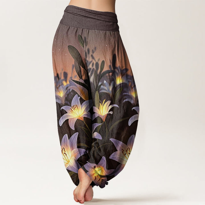 Pantalones harén con cintura elástica para mujer, con estampado de lirios y piedras de Buddha Stones - image 6