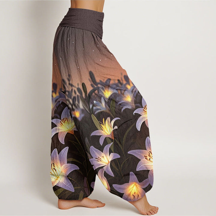 Pantalones harén con cintura elástica para mujer, con estampado de lirios y piedras de Buddha Stones - image 7