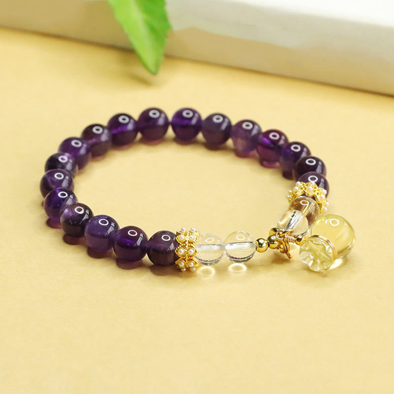 Pulsera de equilibrio con forma de bolsa de dinero de amatista y citrino natural de Buddha Stones