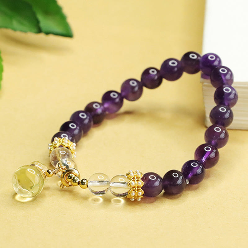 Pulsera de equilibrio con forma de bolsa de dinero de amatista y citrino natural de Buddha Stones