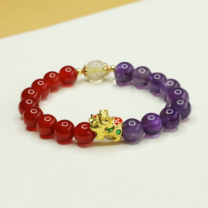 Pulsera de equilibrio Pi Xiu de ágata roja y amatista natural de Buddha Stones