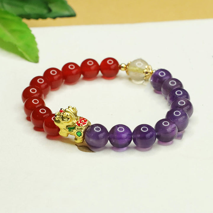 Pulsera de equilibrio Pi Xiu de ágata roja y amatista natural de Buddha Stones
