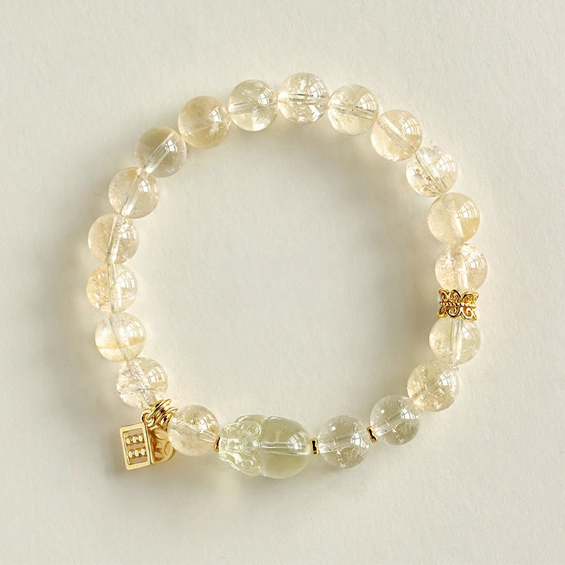 Pulsera de protección con moneda de cobre PiXiu de citrino natural y Buddha Stones
