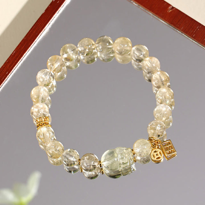 Pulsera de protección con moneda de cobre PiXiu de citrino natural y Buddha Stones
