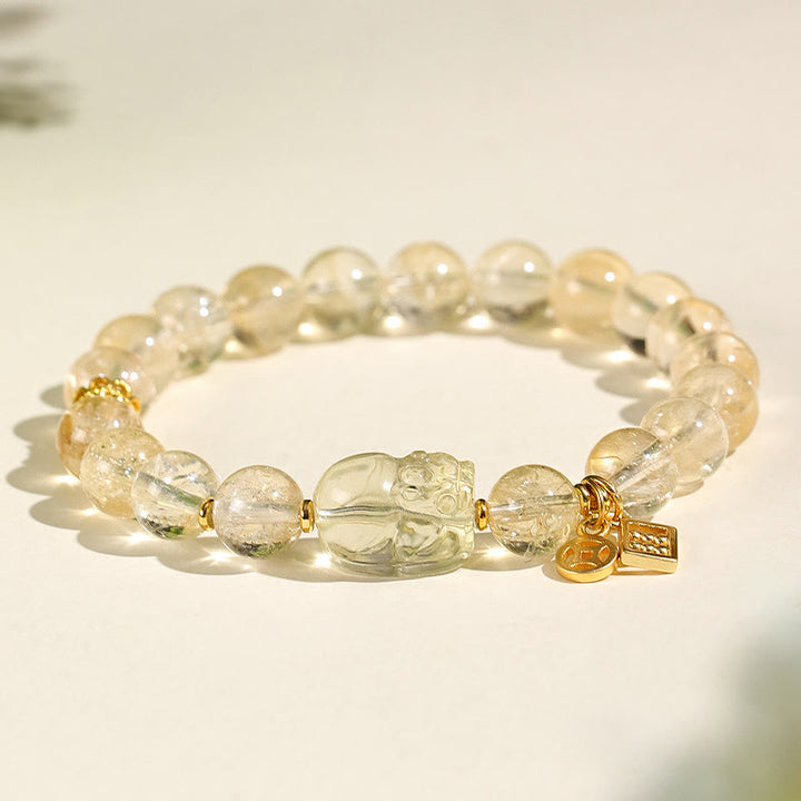 Pulsera de protección con moneda de cobre PiXiu de citrino natural y Buddha Stones