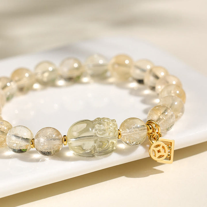 Pulsera de protección con moneda de cobre PiXiu de citrino natural y Buddha Stones