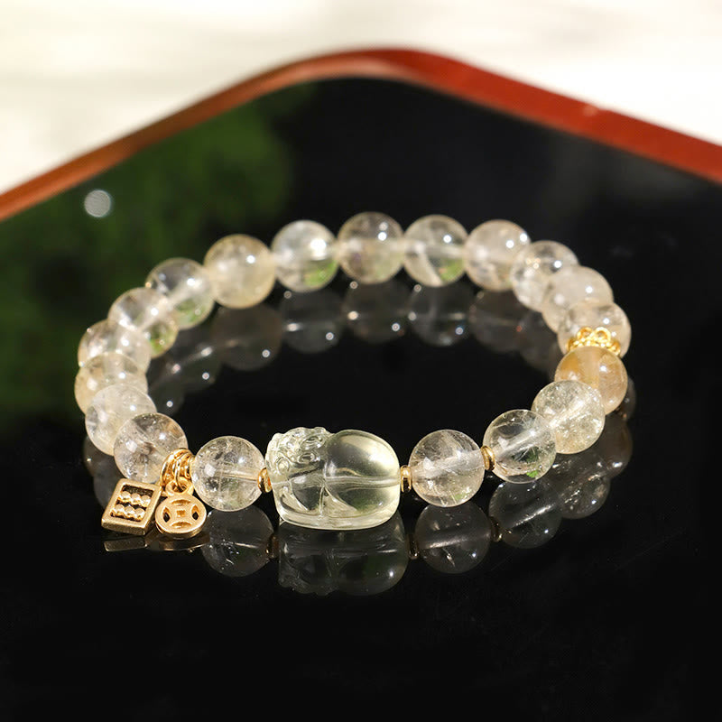 Pulsera de protección con moneda de cobre PiXiu de citrino natural y Buddha Stones