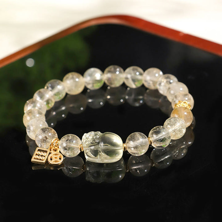 Pulsera de protección con moneda de cobre PiXiu de citrino natural y Buddha Stones