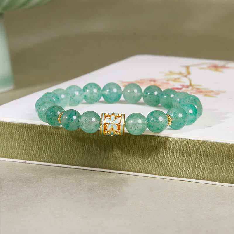 Pulsera Buddha Stones de plata de ley 925 con cuarzo fresa verde y flor de la calma - Cuarzo fresa verde (circunferencia de la muñeca: 17-19 cm) - image 0