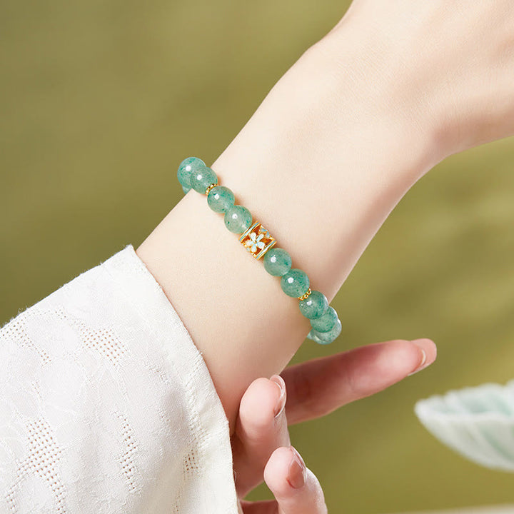 Pulsera Buddha Stones de plata de ley 925 con cuarzo fresa verde y flor de la calma - image 3