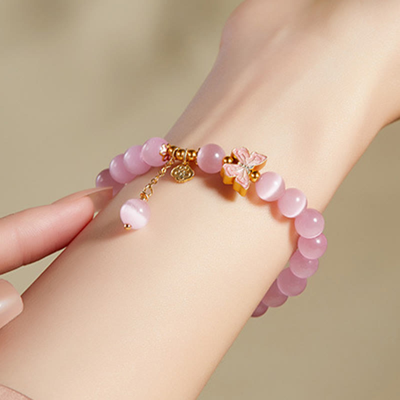 Pulsera de la paz con dije de mariposa de jade hetiano y ojo de gato en plata de ley 925 con Buddha Stones - image 4
