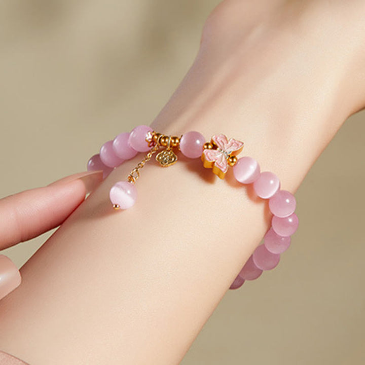Pulsera de la paz con dije de mariposa de jade hetiano y ojo de gato en plata de ley 925 con Buddha Stones - image 4