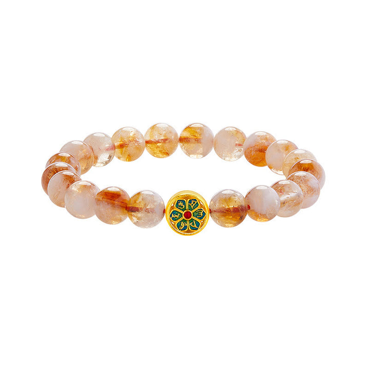 Pulsera de protección Om Mani Padme Hum con citrino y Buddha Stones en plata de ley 999