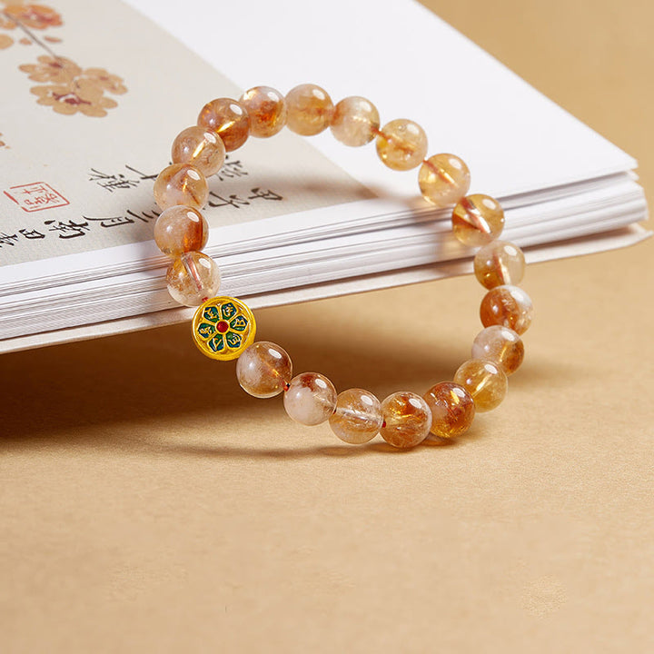 Pulsera de protección Om Mani Padme Hum con citrino y Buddha Stones en plata de ley 999