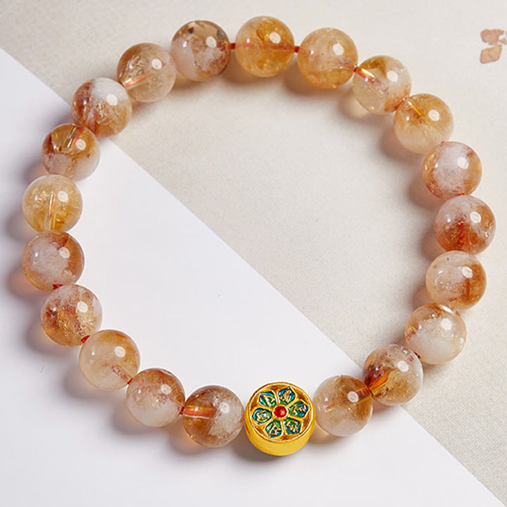 Pulsera de protección Om Mani Padme Hum con citrino y Buddha Stones en plata de ley 999