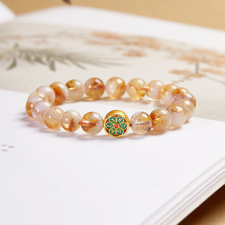 Pulsera de protección Om Mani Padme Hum con citrino y Buddha Stones en plata de ley 999