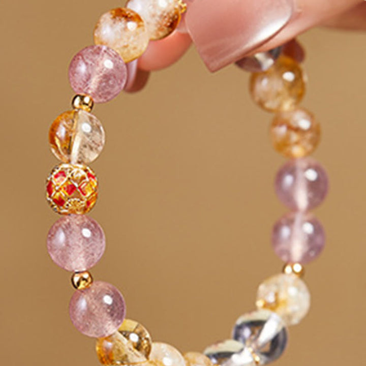 Pulsera de protección Buddha Stones de plata de ley 999 con citrino, cuarzo fresa y cristal blanco