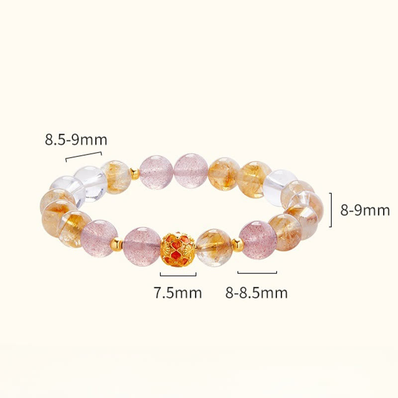 Pulsera de protección Buddha Stones de plata de ley 999 con citrino, cuarzo fresa y cristal blanco
