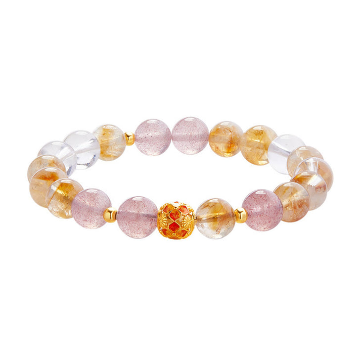Pulsera de protección Buddha Stones de plata de ley 999 con citrino, cuarzo fresa y cristal blanco