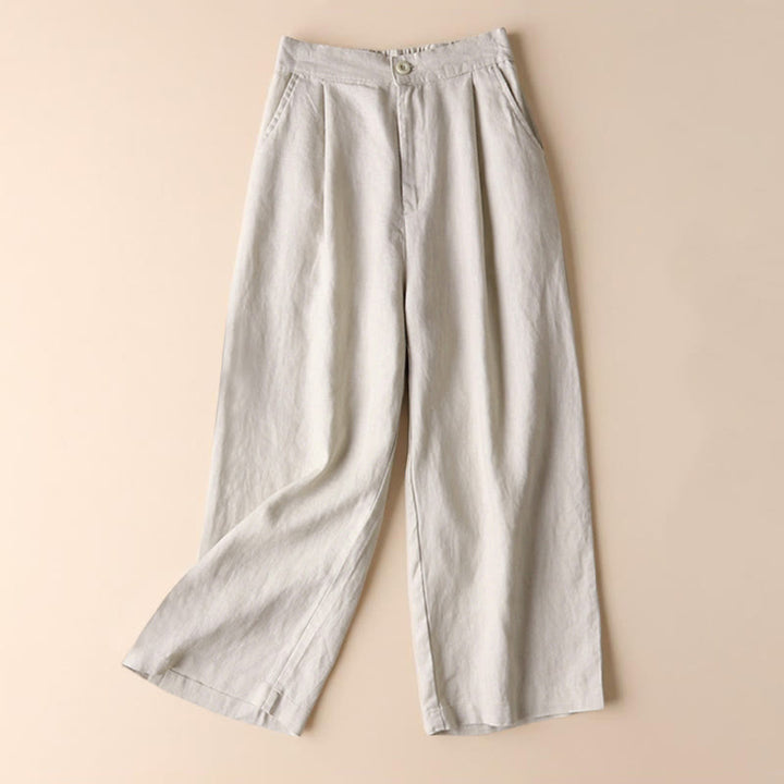 Pantalones de mujer Buddha Stones Commute de color liso, largo 7-8, pierna ancha con bolsillos. - Lino - US12, UK/AU16, EU44 (3XL) - image 0