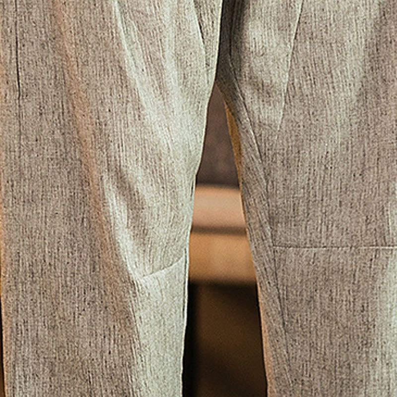Pantalones casuales de lino y algodón con cintura elástica y bolsillos para hombre, de Buddha Stones, de color liso y con cordón ajustable. - image 15