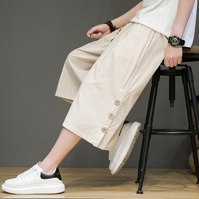 Pantalones cortos casuales de algodón con cordón y bolsillos para hombre, con diseño de botones laterales y Buddha Stones