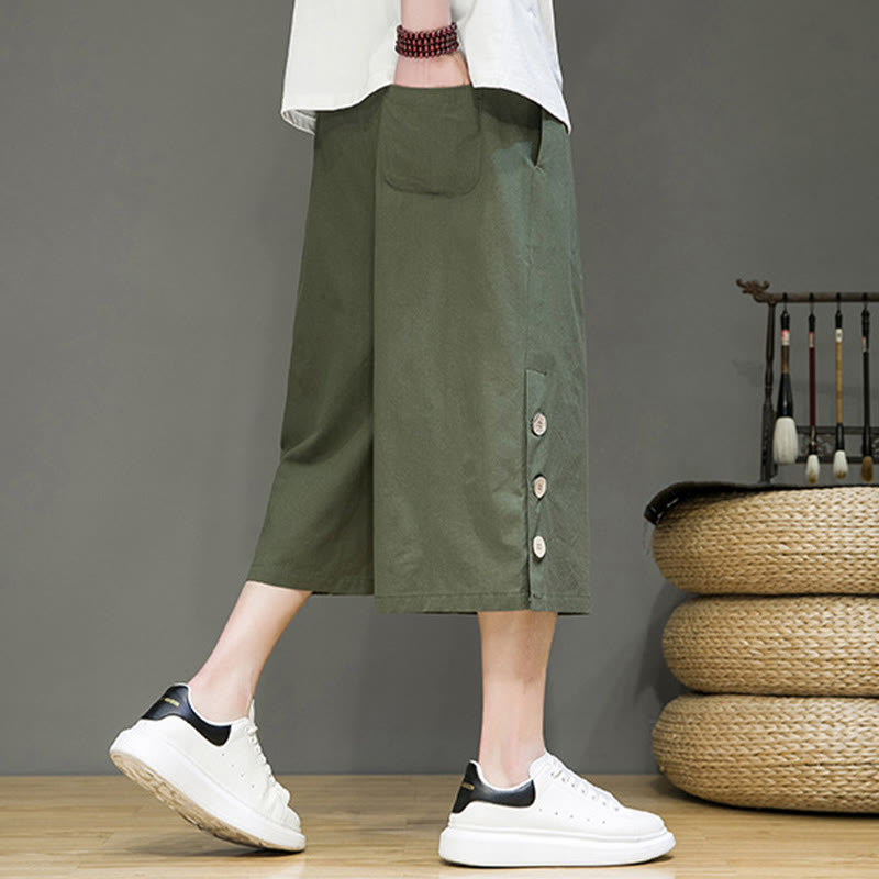 Pantalones cortos casuales de algodón con cordón y bolsillos para hombre, con diseño de botones laterales y Buddha Stones