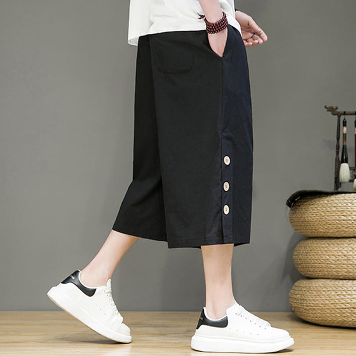 Pantalones cortos casuales de algodón con cordón y bolsillos para hombre, con diseño de botones laterales y Buddha Stones