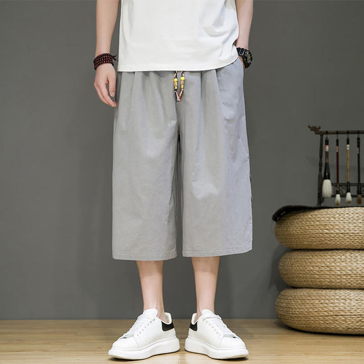 Pantalones cortos casuales de algodón con cordón y bolsillos para hombre, con diseño de botones laterales y Buddha Stones