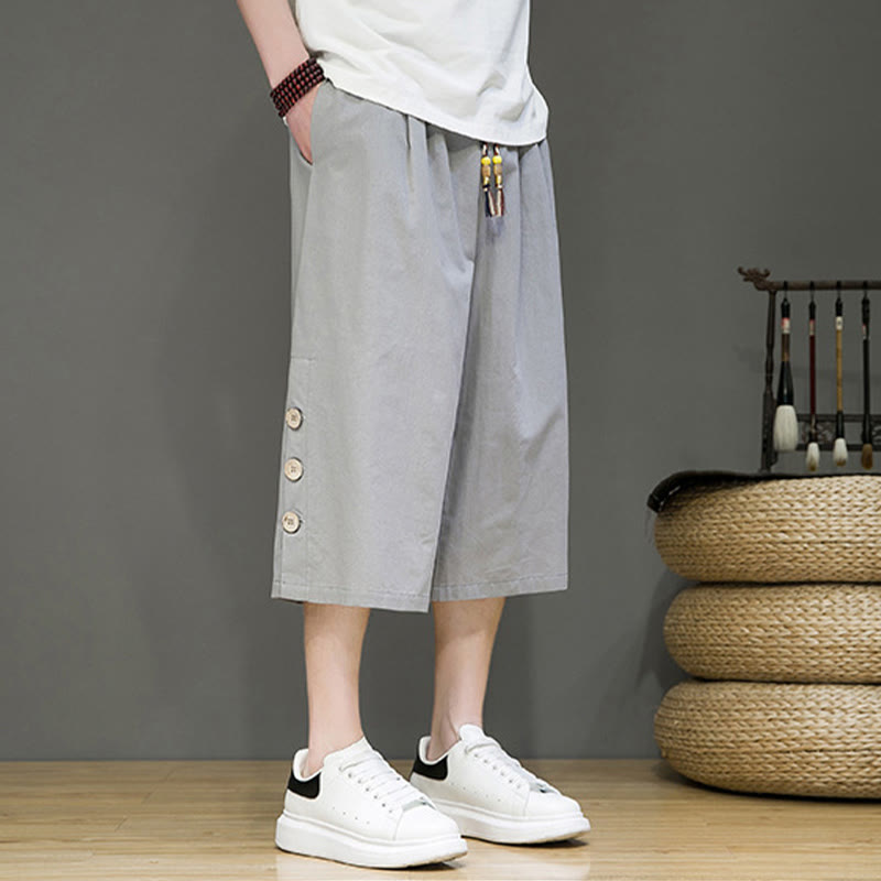 Pantalones cortos casuales de algodón con cordón y bolsillos para hombre, con diseño de botones laterales y Buddha Stones - image 35