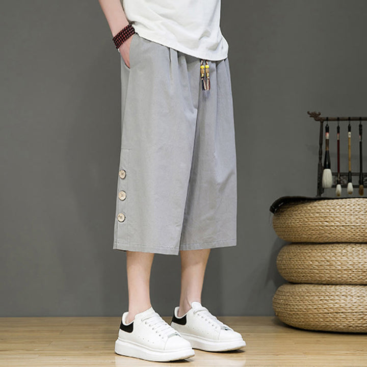 Pantalones cortos casuales de algodón con cordón y bolsillos para hombre, con diseño de botones laterales y Buddha Stones - image 35