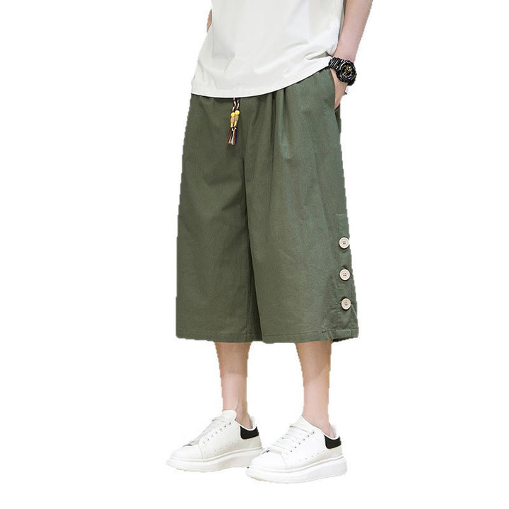 Pantalones cortos casuales de algodón con cordón y bolsillos para hombre, con diseño de botones laterales y Buddha Stones - image 28