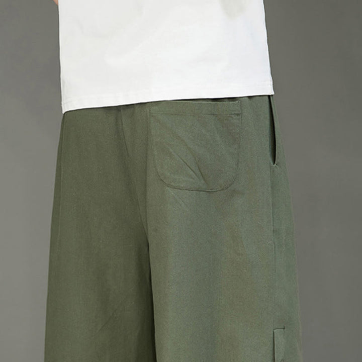Pantalones cortos casuales de algodón con cordón y bolsillos para hombre, con diseño de botones laterales y Buddha Stones
